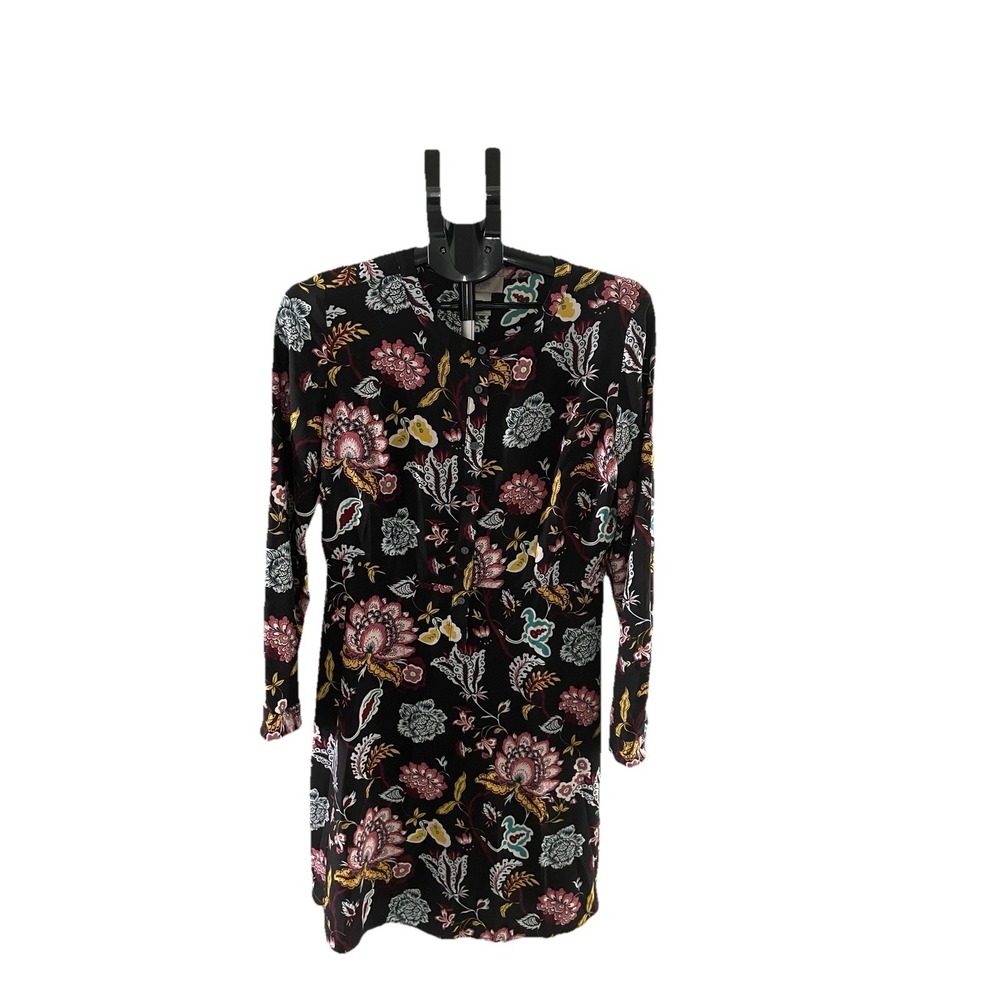 LOFT Outlet Womens Black Floral Paisley Button Front Long Sleeve‎ Dress Size 8